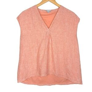 Pure Navy Womens Linen Stripe Sleeveless Top Sz Small Peach White Lined